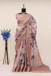 Handloom Silk Peach Pashmina Digital Print Saree With Unstiched Blouse Piece-MWPK-296-PEACH